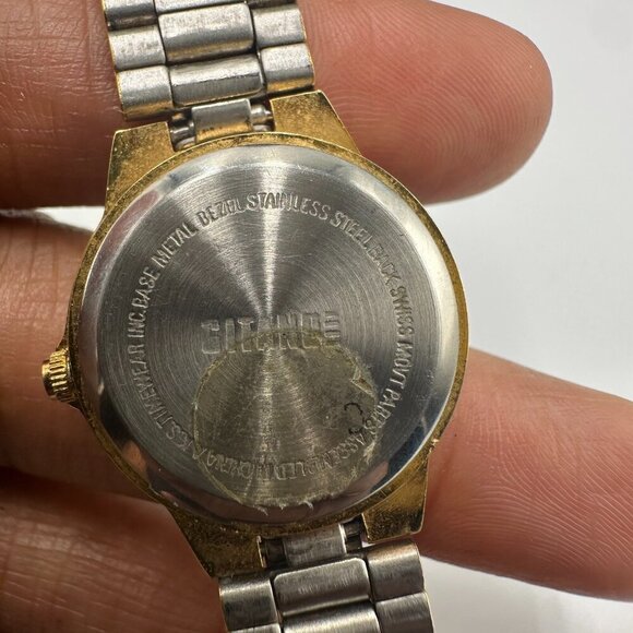 3/$30 Vintage Gitano Watch Women Gold Tone Black Dial Diamond Accent  7" - Picture 6 of 14